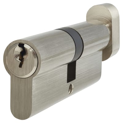 5 Pin 80mm Euro Thumbturn Cylinder - 40mm Turn + 40mm - Satin Nickel - Keyed to Differ