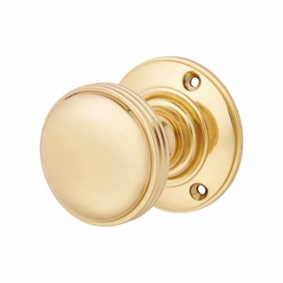 Polished Brass Rimmed Mortice Door Knob - 69mm Rose Diameter - Oxford Range