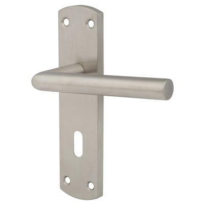 Satin Stainless Steel Mitred Keyhole Lock Door Handles - 172 x 44mm