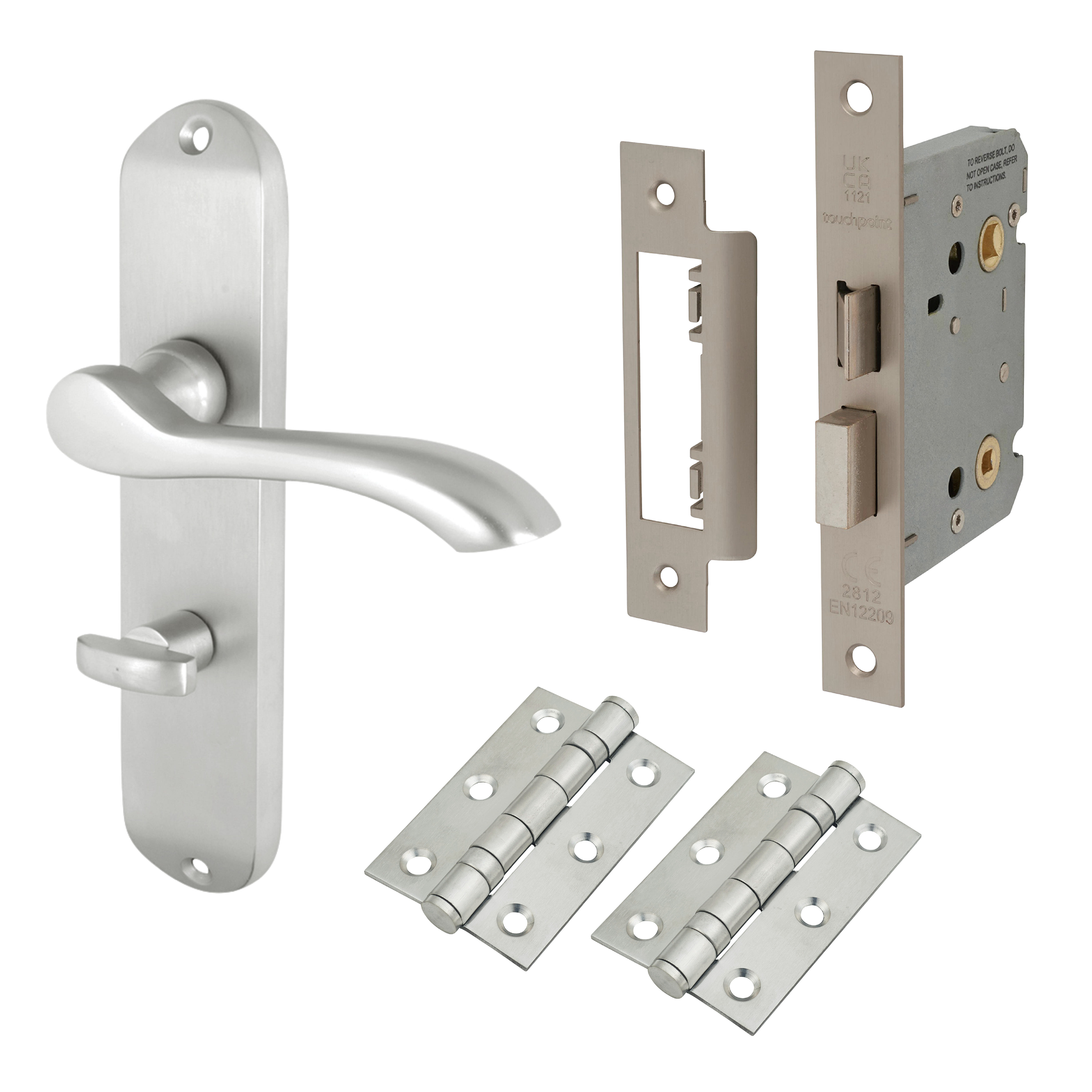 Satin Chrome Scroll Bathroom Lock Door Handles Pack - Ancona Range