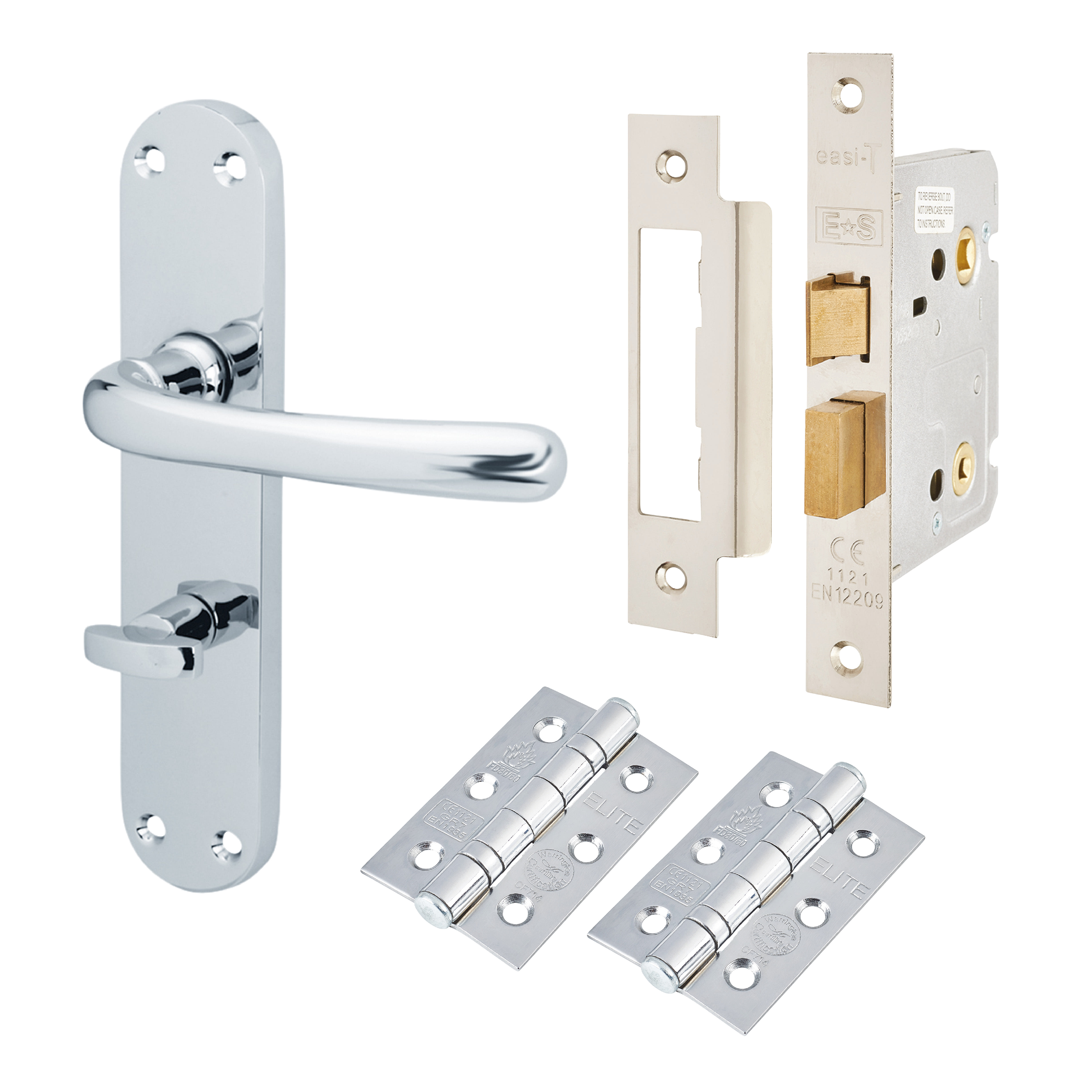 Polished Chrome Bathroom Lock Door Handles Pack - Sassari Range
