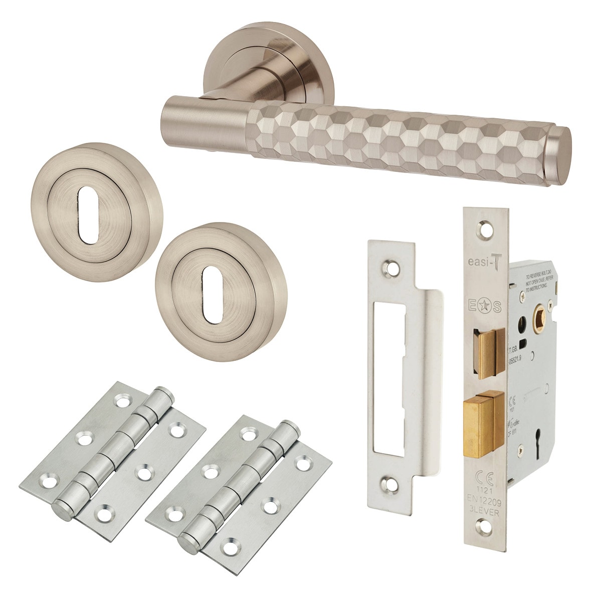 Satin Nickel Honeycomb 3 Lever Sashlock Door Handles on Rose Pack - Cara Range
