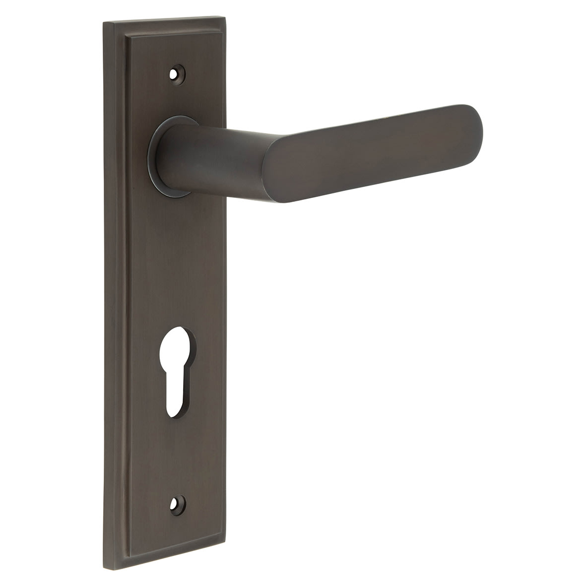 Dark Bronze Fire Rated DIN Euro Lock Door Handles - Kensington - 200 x 55mm
