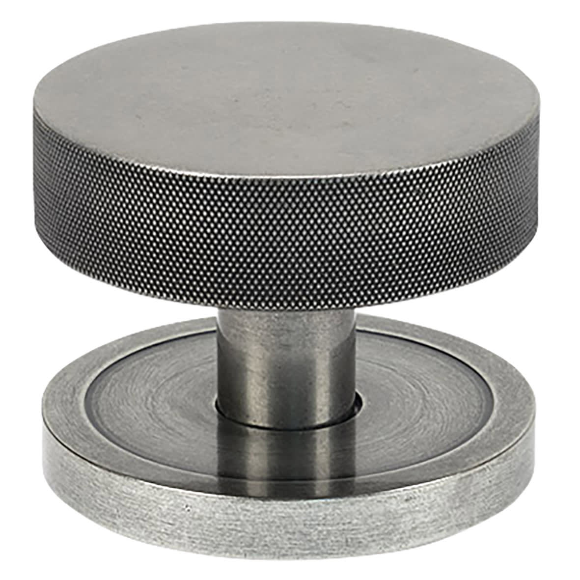 Brompton Pewter Round Knurled Centre Door Knob - 90mm Rose Diameter
