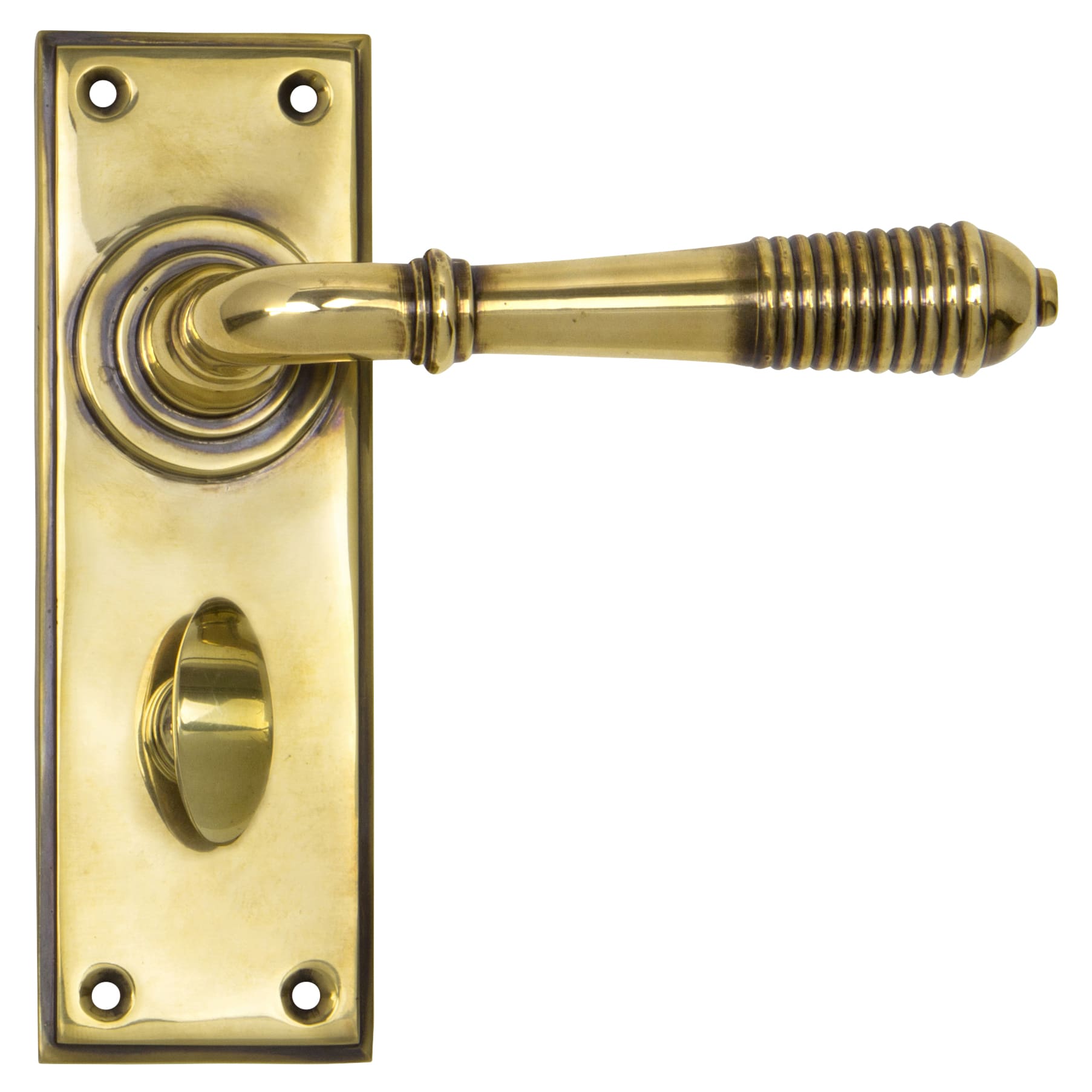Aged Brass Reeded Bathroom Door Handles - 152 x 50mm