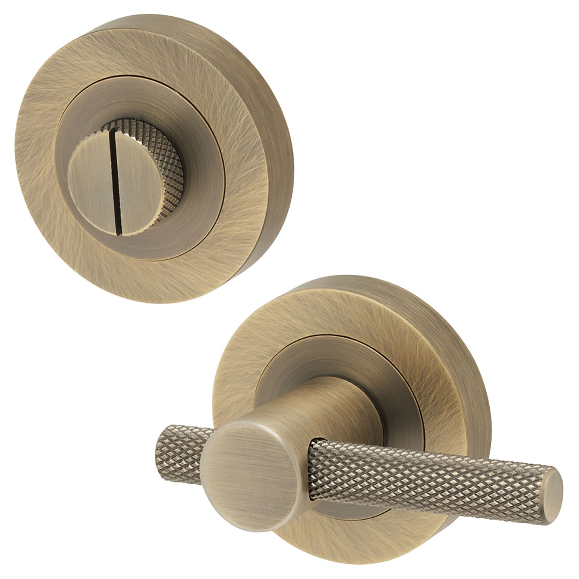 Knurled Easy Bathroom Turn & Release - 50mm Diameter - Antique Brass