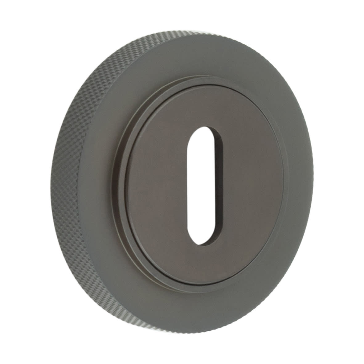 Escutcheon on Knurled Rose - 53mm Diameter - Keyhole - Dark Bronze