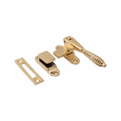 Reeded Mortice & Hook Plate Casement Window Fastener - Reversible - Polished Brass