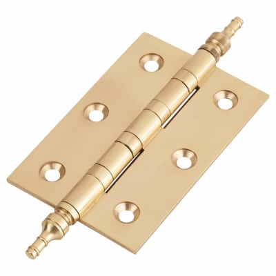 Finial Washered Butt Door Hinge - 75 x 50 x 2mm - Polished Brass - Pair