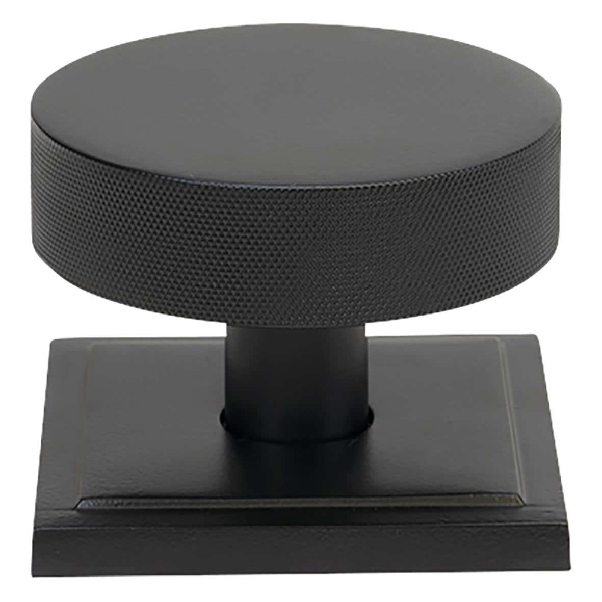 Brompton Matt Black Round Knurled Centre Door Knob on Square Rose - 90 x 90mm Rose