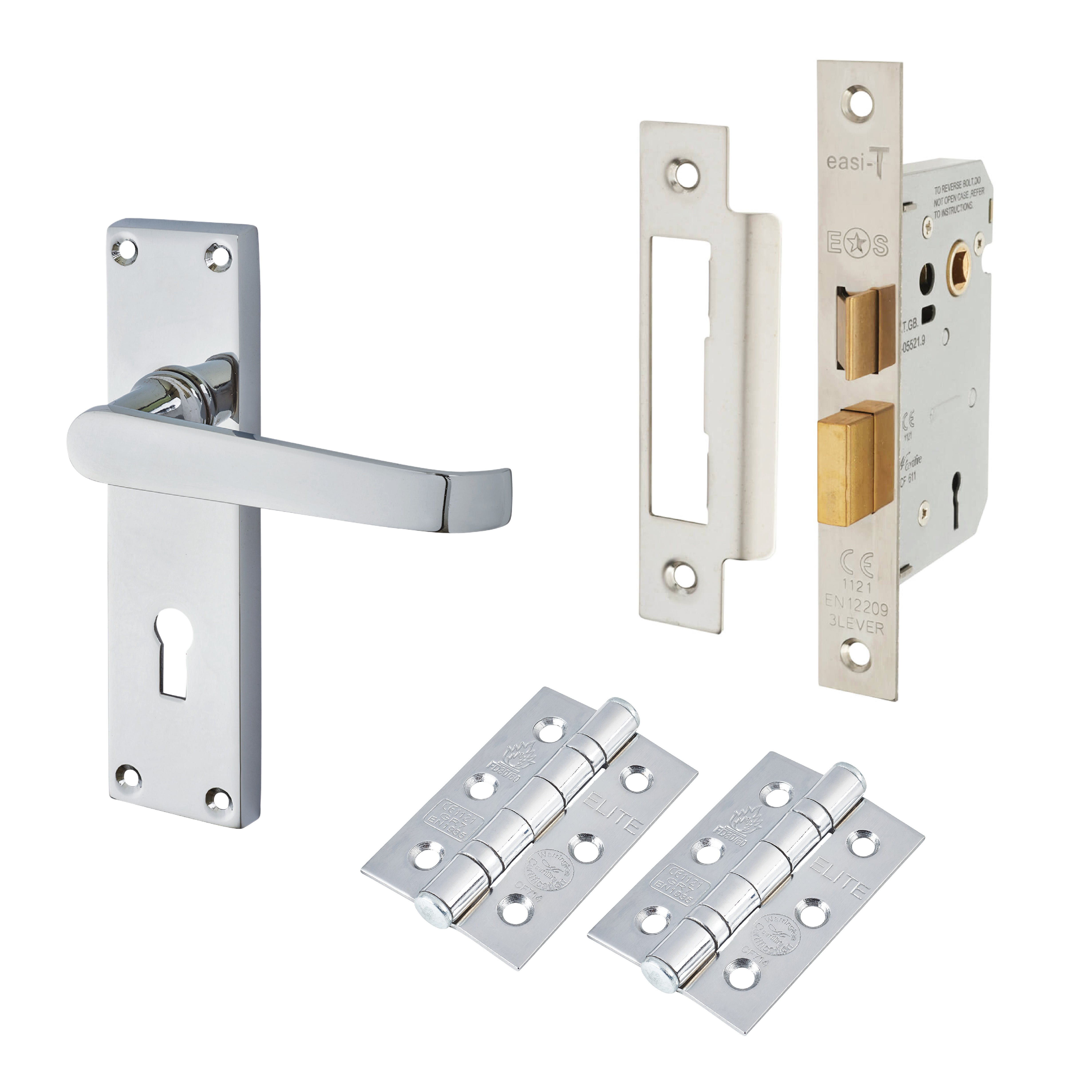Polished Chrome Budget Straight 3 Lever Sashlock Door Handles Pack - Mia Range