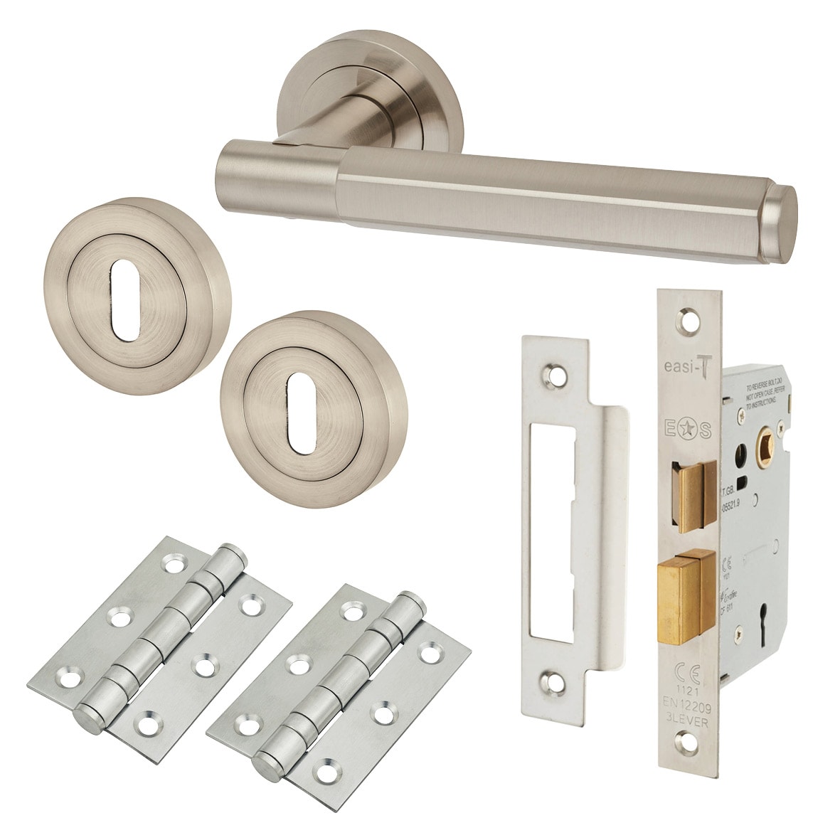 Satin Nickel Hexagonal 3 Lever Sashlock Door Handles on Rose Pack - Juno Range