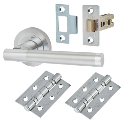 Polished/Satin Chrome Latch Door Handles on Rose Pack - Bella Range