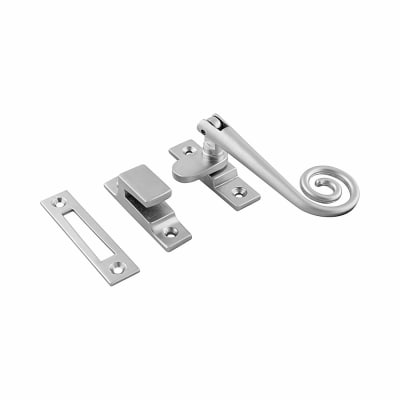 Open Curl Mortice & Hook Plate Casement Window Fastener - Reversible - Soft Satin Chrome