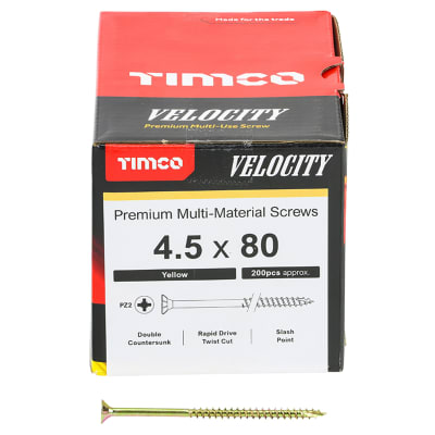 Velocity Pozi Countersunk Wood Screws - 4.5 x 80mm - Yellow Zinc - Pack of 200