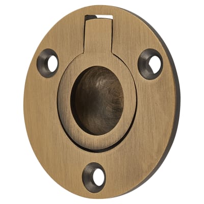 Round Flush Ring Cabinet Pull Handle - 45mm Diameter - Antique Brass