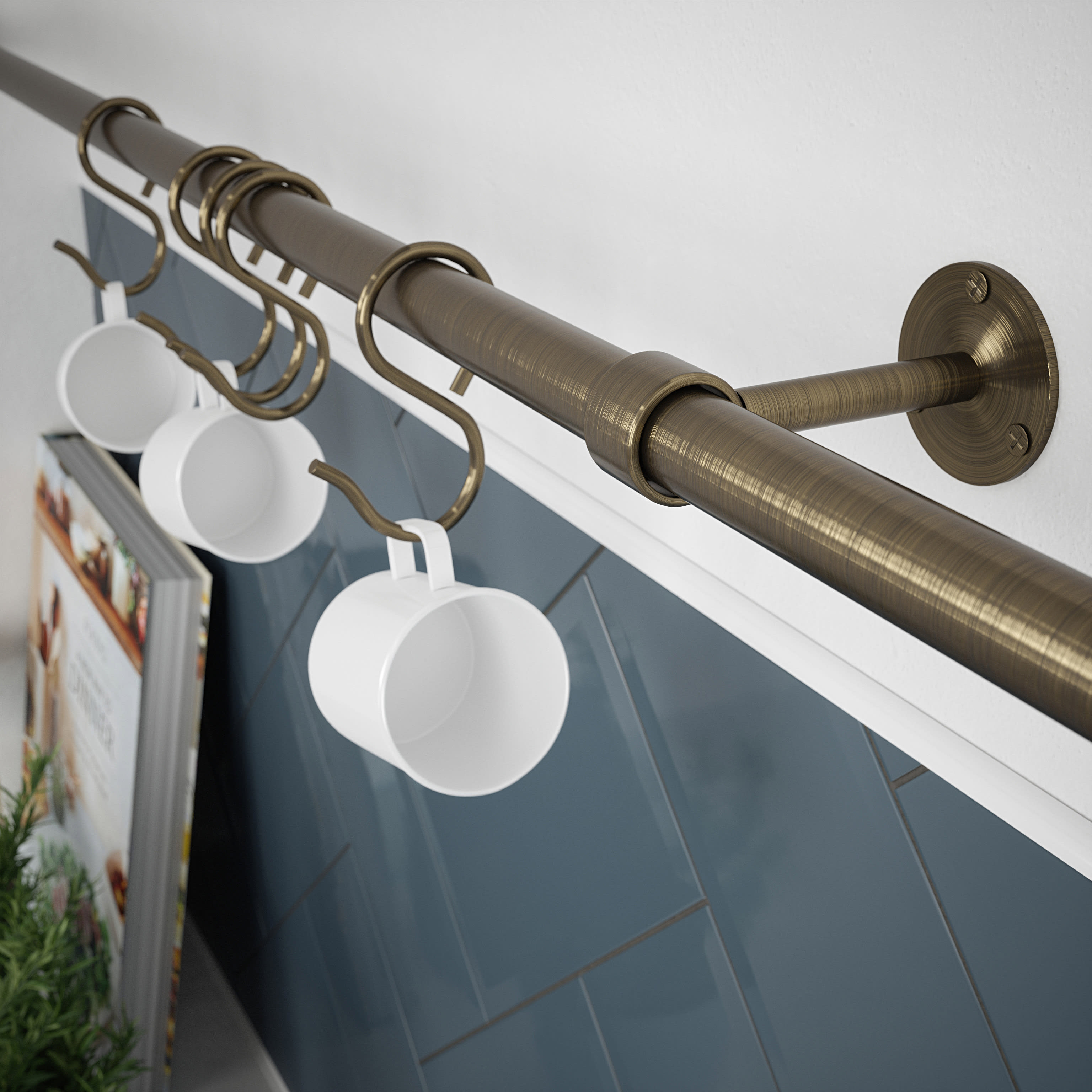 Kitchen Utensil Rail Kits - 19 x 600mm - Antique Brass