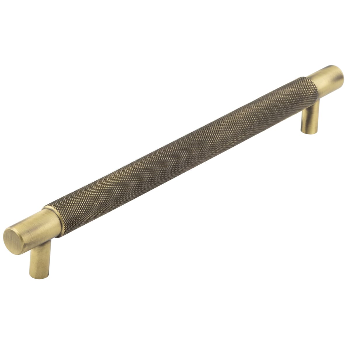Taplow 18mm Knurled T-Bar Cabinet Pull Handle - 224mm c/c - Antique Brass