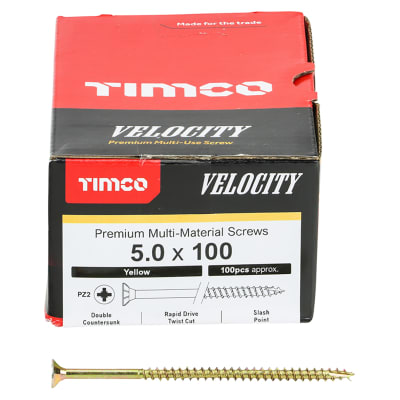 Velocity Pozi Countersunk Wood Screws - 5.0 x 100mm - Yellow Zinc - Pack of 100
