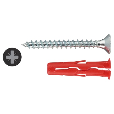 UNO Universal Wall Plugs and Screws - 6 x 28mm - Red - Jar of 500 Plugs and 500 Screws