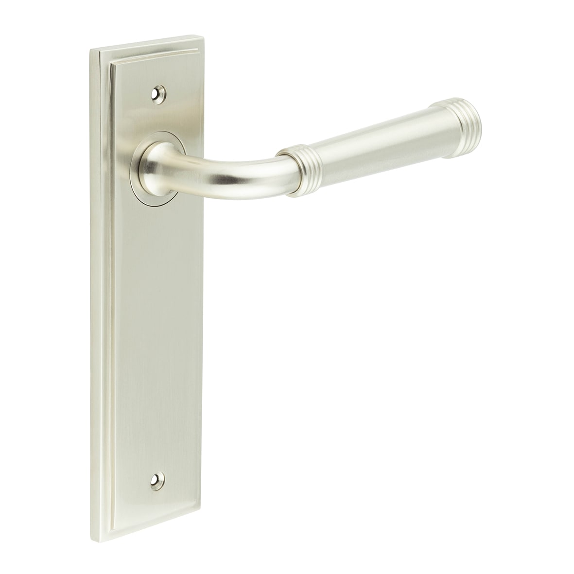 Satin Nickel Fire Rated Latch Door Handles - Highgate - 200 x 55mm