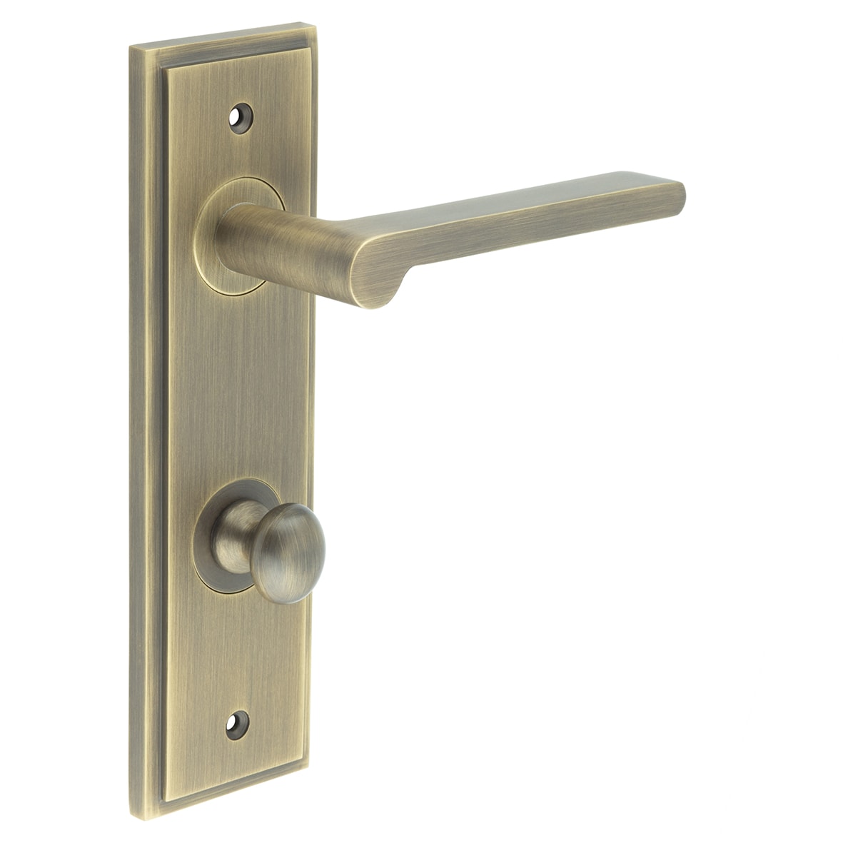 Antique Brass Fire Rated DIN Bathroom Door Handles - Fitzrovia - Inner 1 - 200 x 55mm