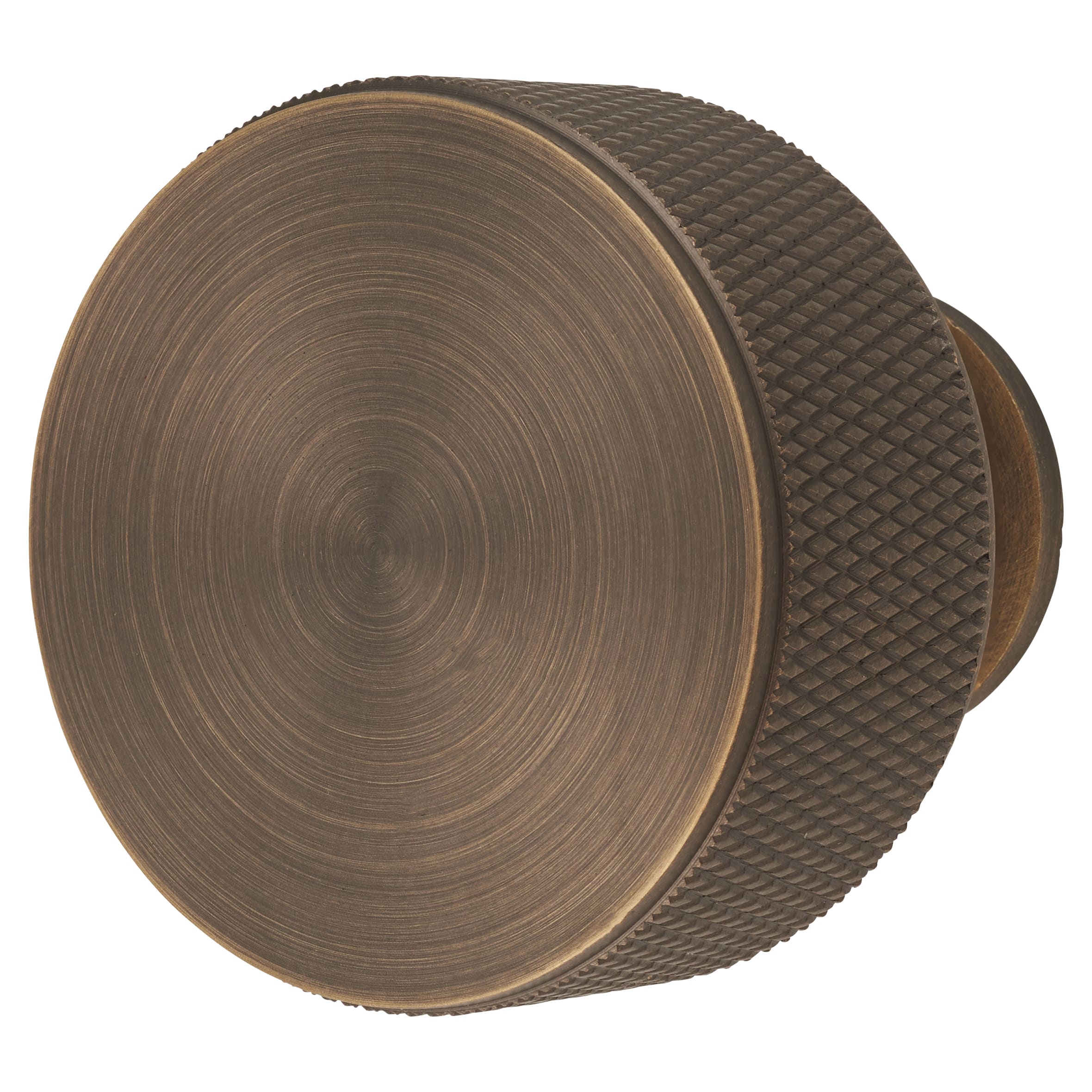 Knurled Radio Round Cabinet Knob - 35mm Diameter - Antique Brass