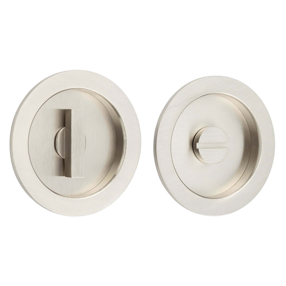 Round Flush Privacy Handle Set - 75mm Diameter - Satin Nickel