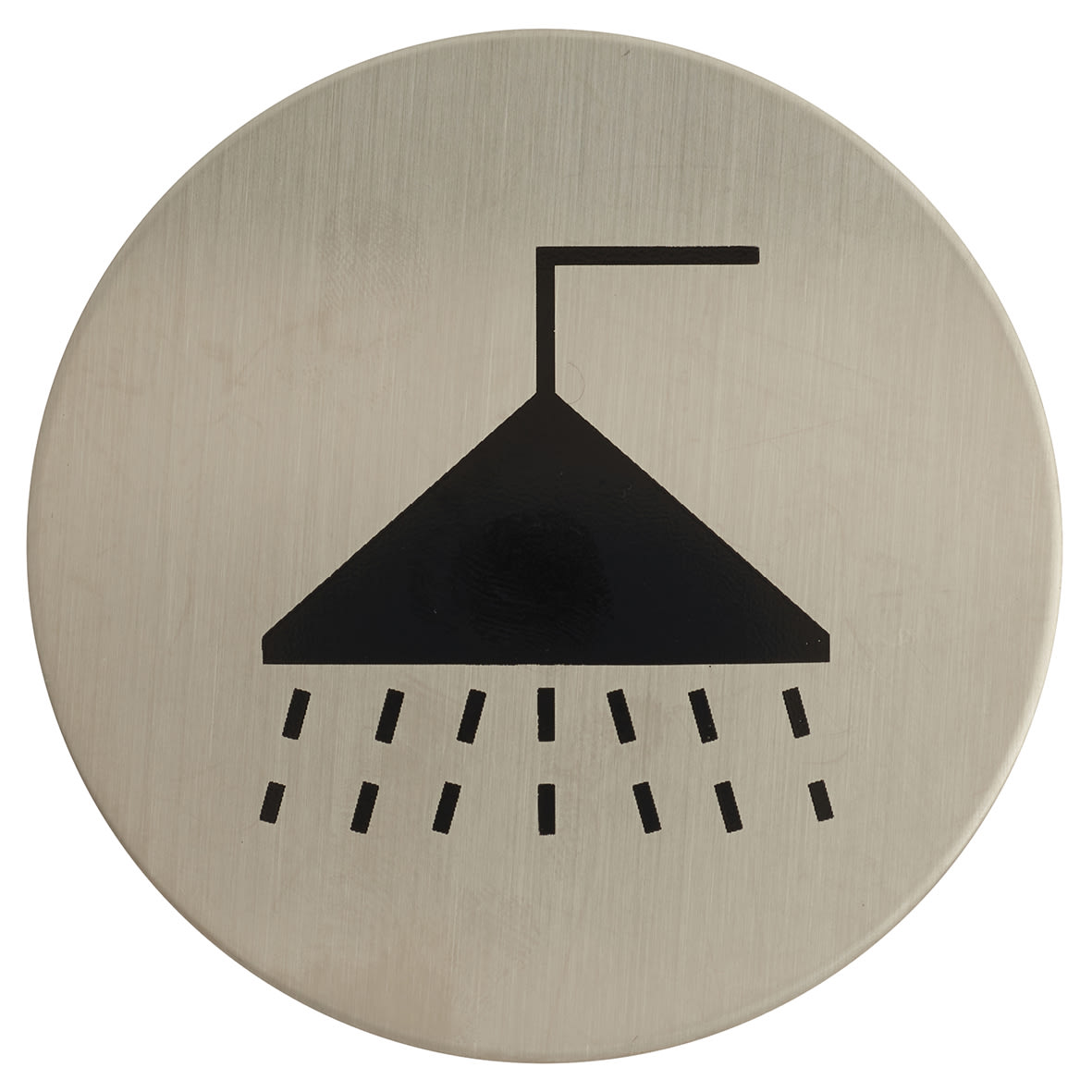 Shower Door Sign - Self Adhesive - 75mm Diameter - Satin Stainless Steel
