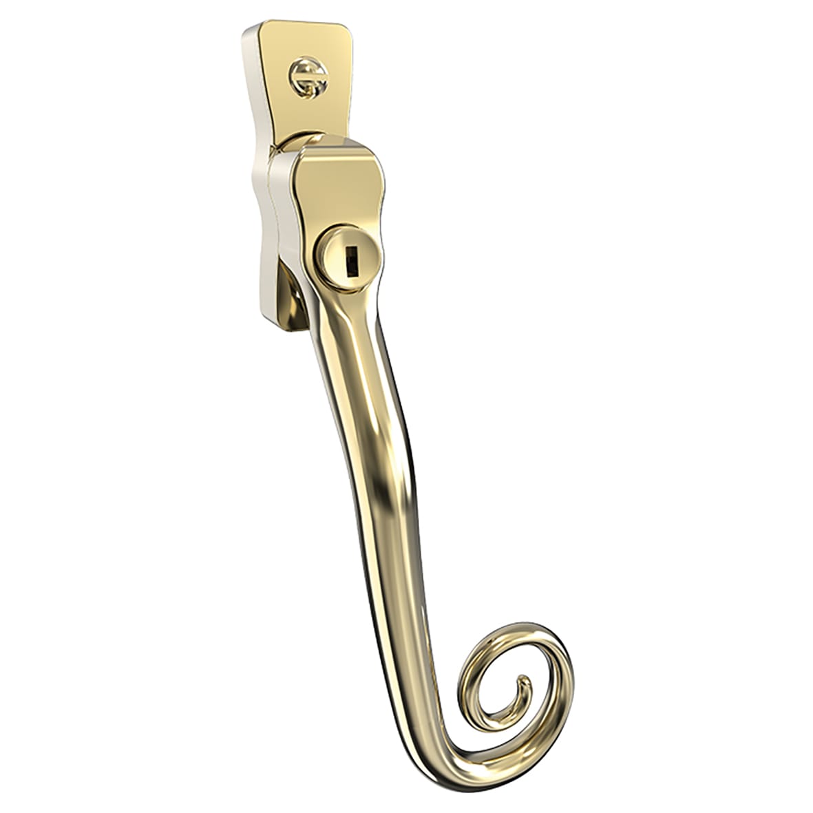 Heritage Monkey Tail Locking Espagnolette Casement Window Handle - Right Hand - Polished Gold