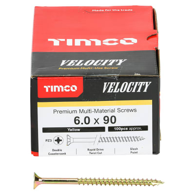 Velocity Pozi Countersunk Wood Screws - 6.0 x 90mm - Yellow Zinc - Pack of 100