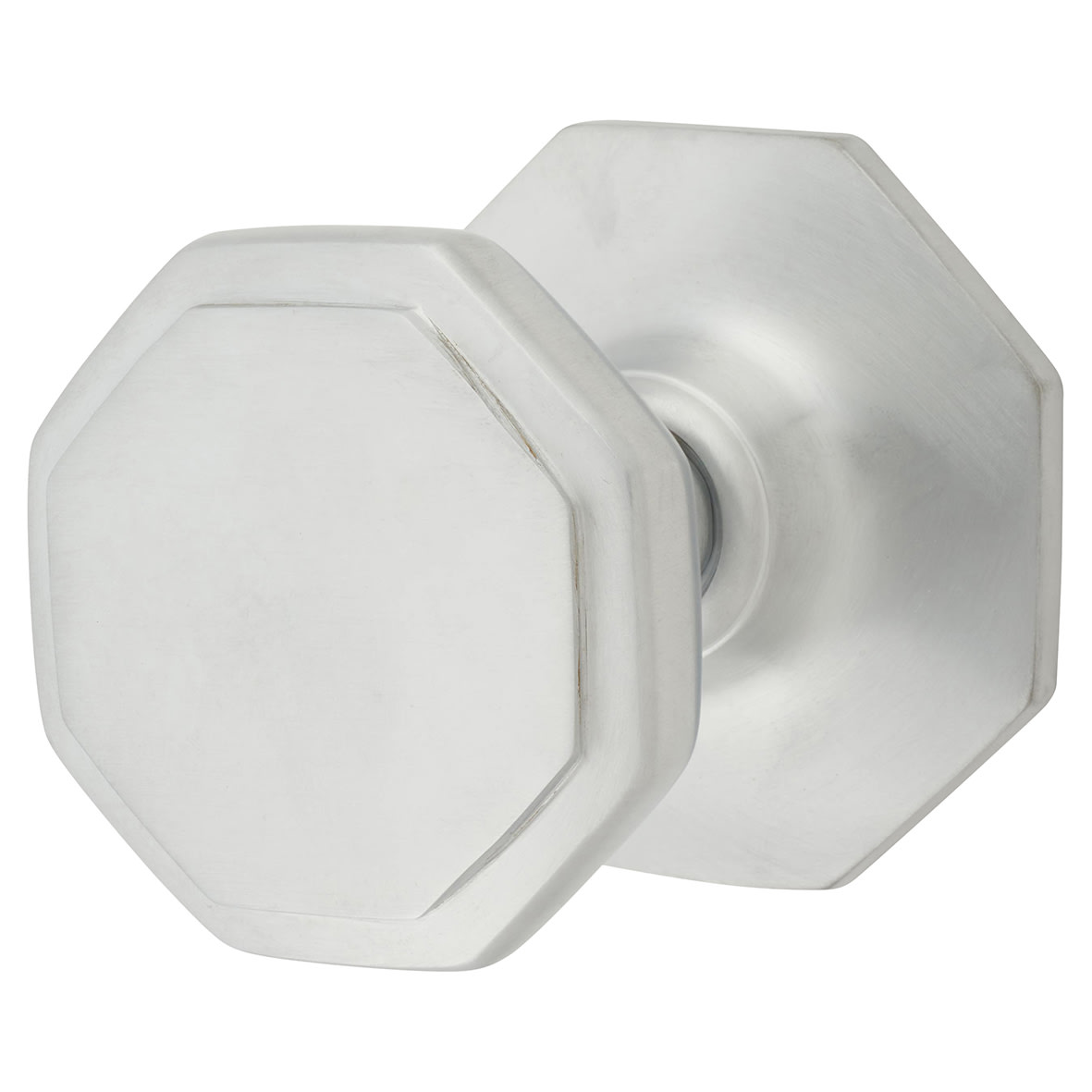 Satin Chrome Octagonal Centre Door Knob - 79mm Rose Diameter