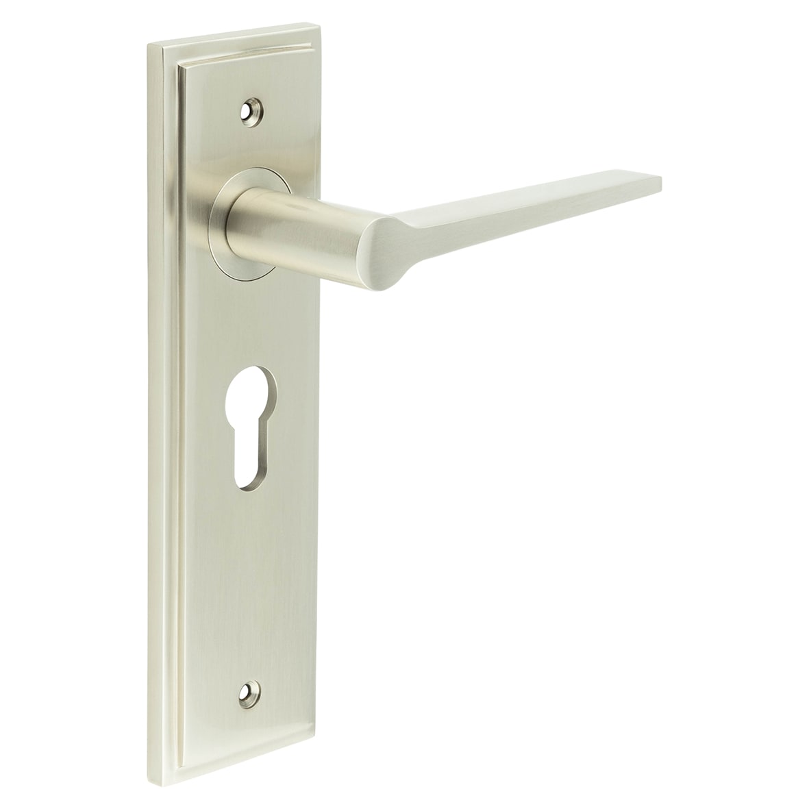Satin Nickel Fire Rated Euro Lock Door Handles - Knightsbridge - 200 x 55mm