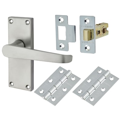 Satin Chrome Budget Straight Latch Door Handles Pack - Short Plate
