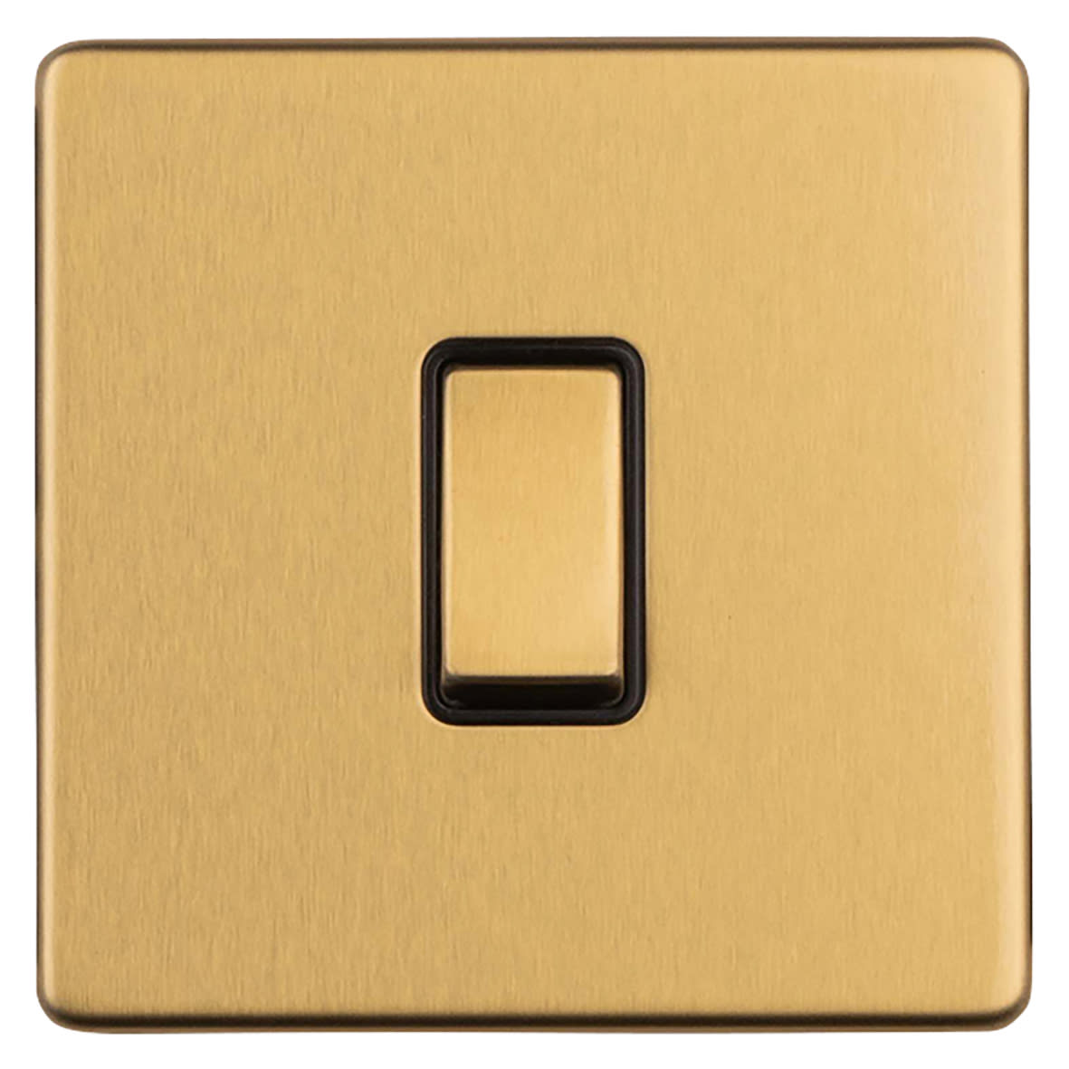 Concealed 10A 1 Gang 2 Way Screwless Flat Plate Light Switch - Satin Brass/Black