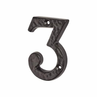 76mm Screw Fix Door Numeral - 3 - Metalized Antique Black Iron