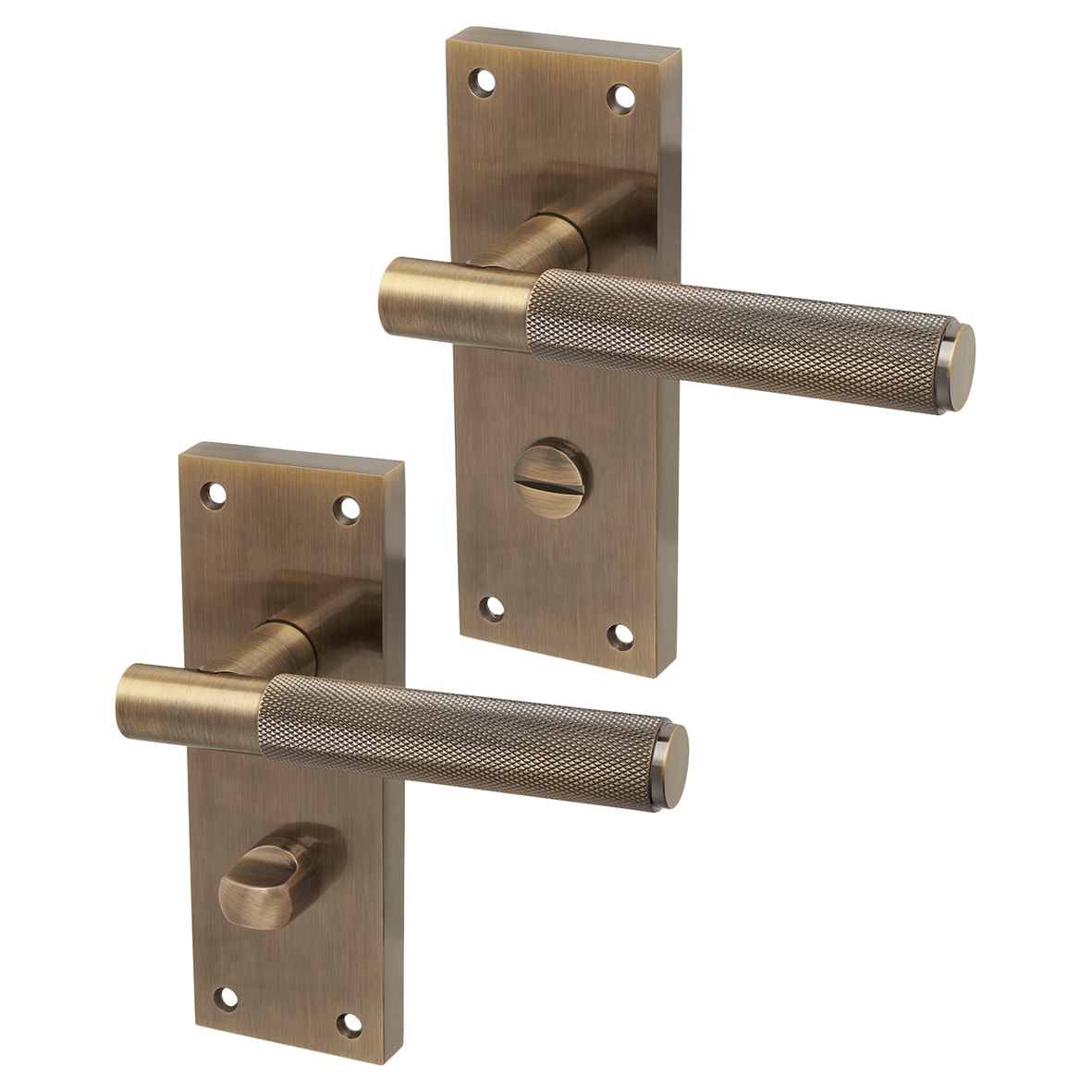 Antique Brass Knurled Bathroom Door Handles - Remi Range - 155 x 55mm