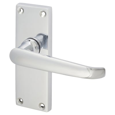 Polished Chrome Victorian Straight Latch Door Handles - Short Plate - 118 x 42mm