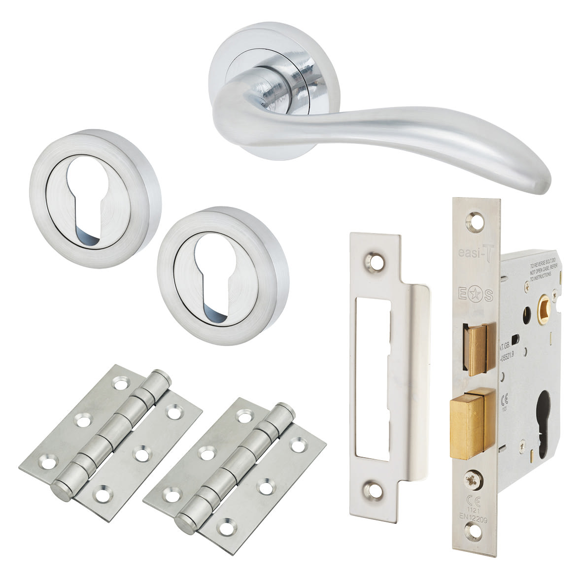 Satin Chrome Euro Lock Door Handles on Rose Pack - Sussex Range