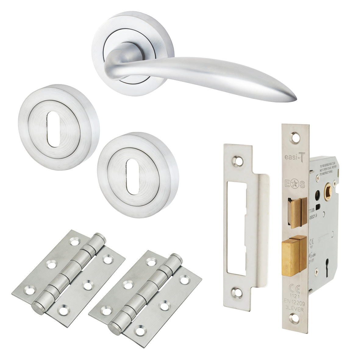 Satin Chrome 3 Lever Sashlock Door Handles on Rose Pack - Morgan Range
