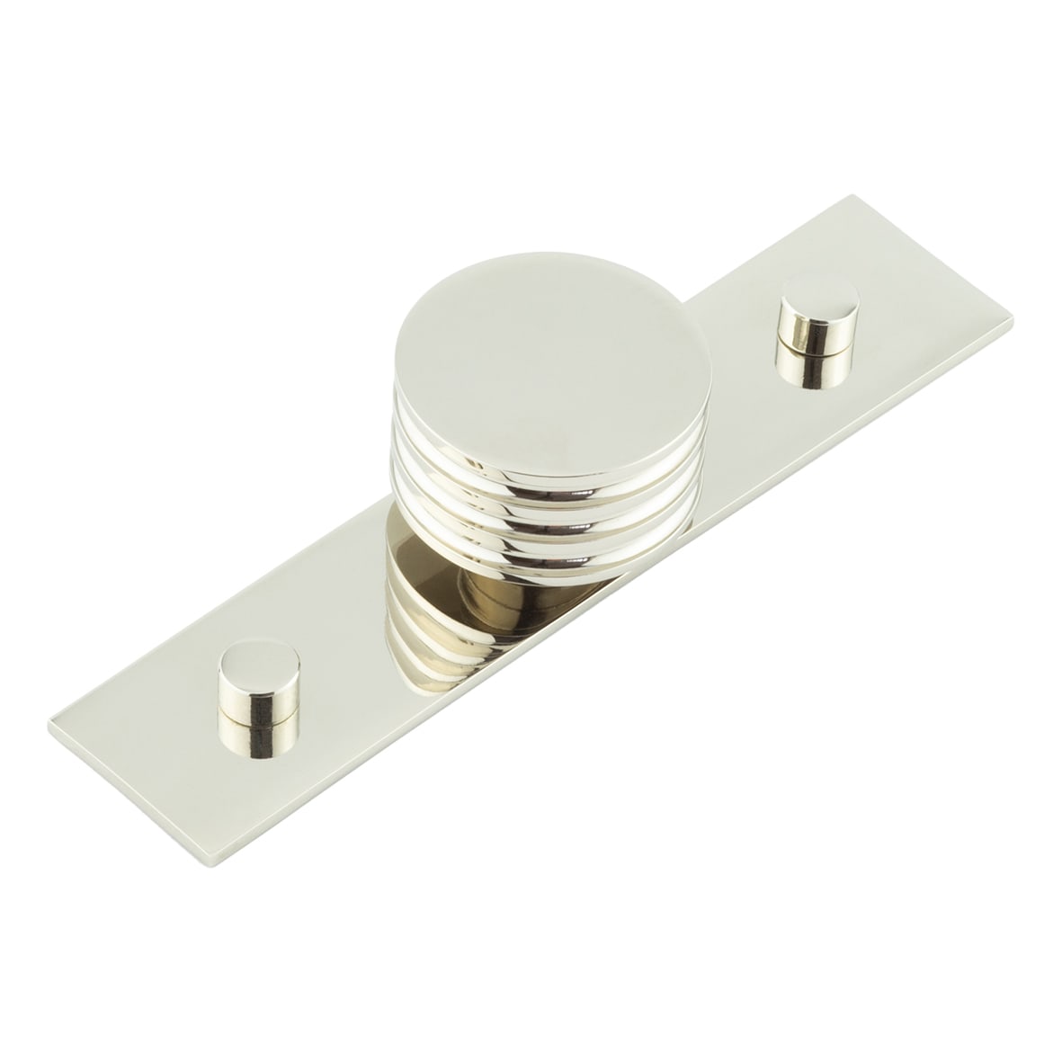 Sturt Grooved Round Cabinet Knob on Plain Backplate - 40mm Diameter - Polished Nickel