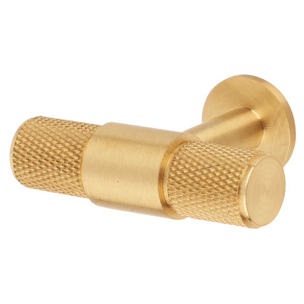 13mm Knurled T-Bar Cabinet Knob - 50 x 40mm - Satin Brass