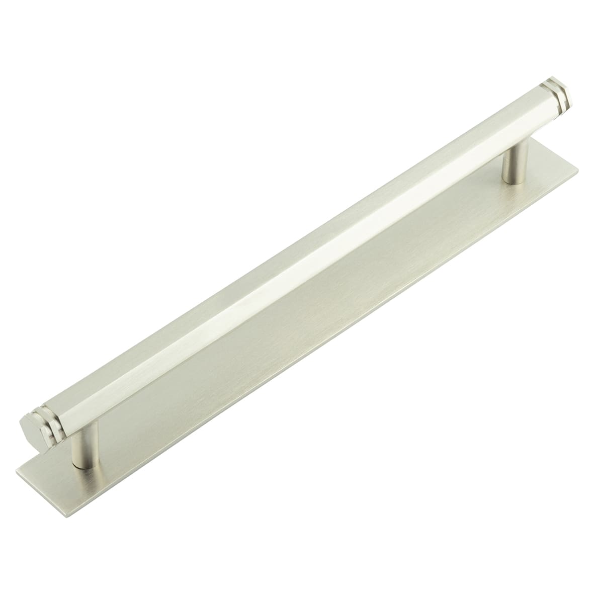 Nile 15mm Hex T-Bar Cabinet Pull Handle on Plain Backplate - 224mm c/c - Satin Nickel