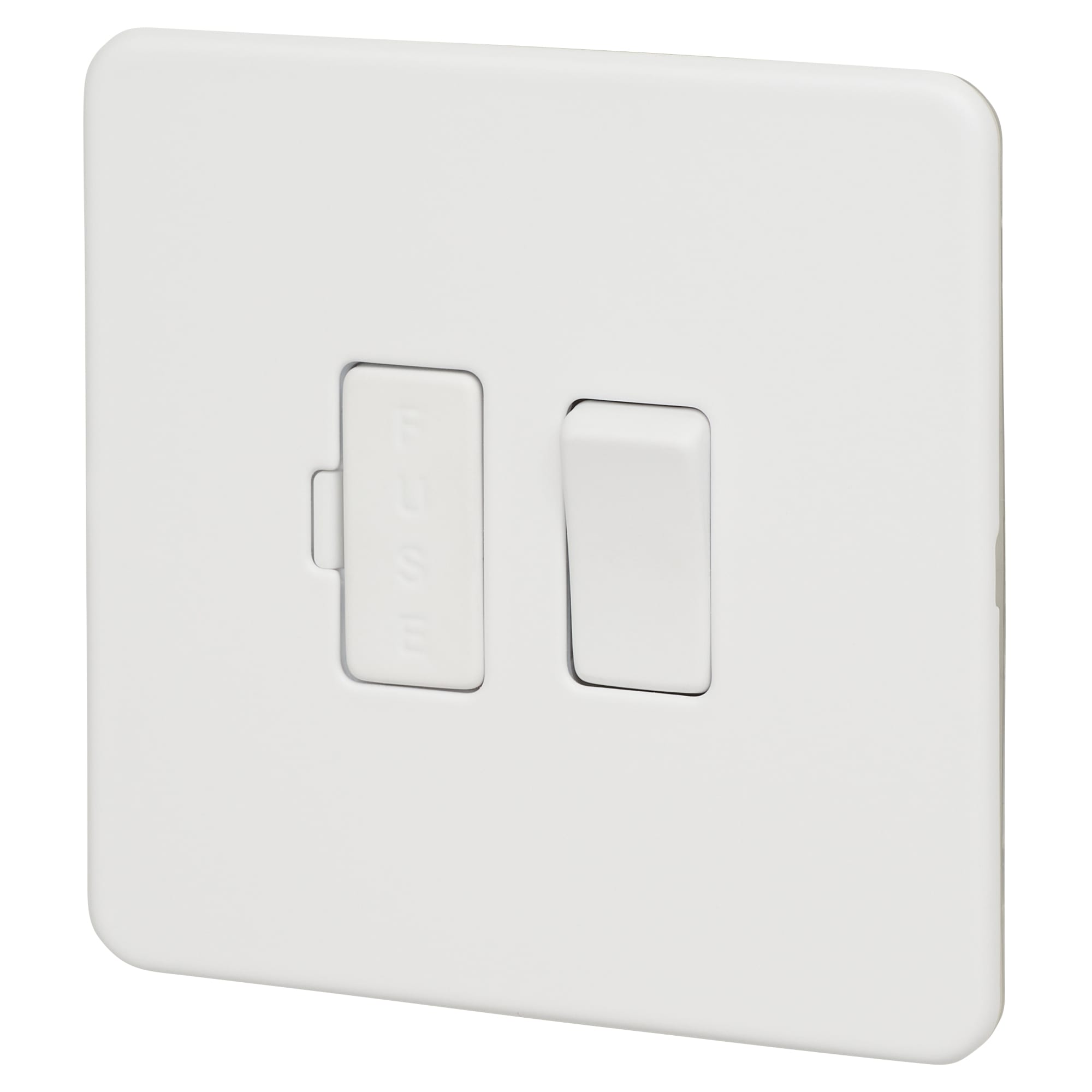 13A 1 Gang Screwless Flat Plate Switched Fused Spur - Matt White