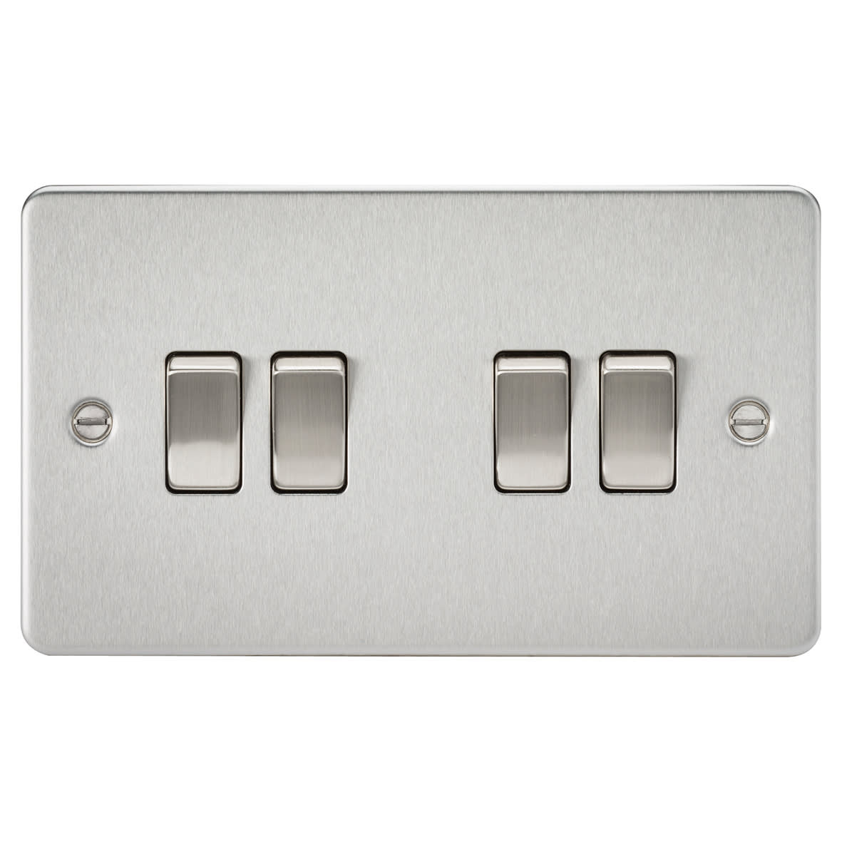 10AX 4 Gang 2 Way Flat Plate Light Switch - Brushed Chrome