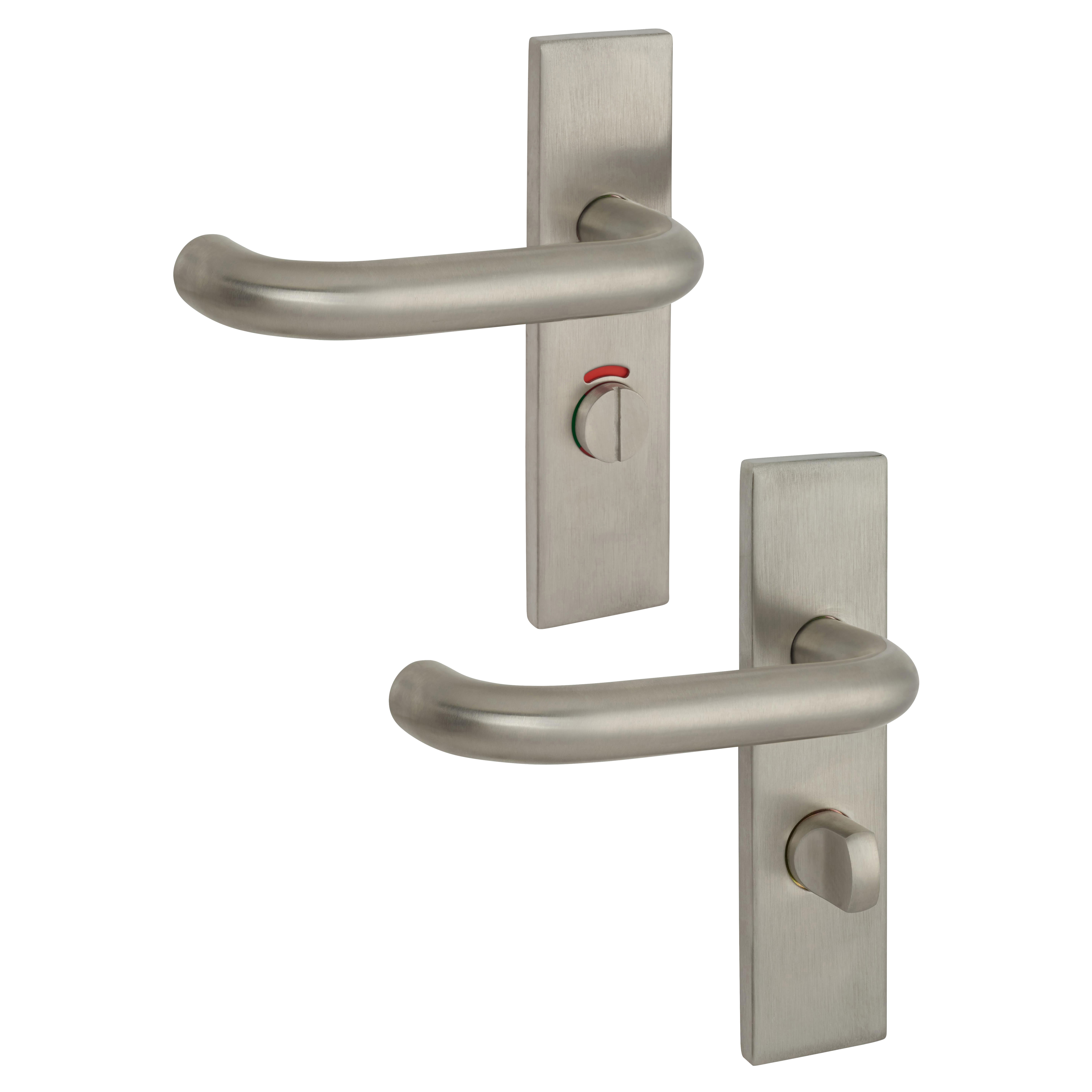 Satin Stainless Steel 19mm Return to Door Bathroom Door Handles - Square - 57mm c/c - LH