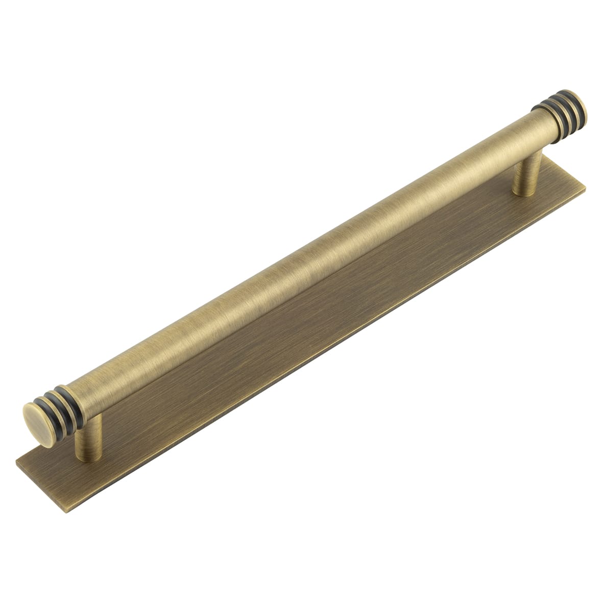 Sturt 15mm Reeded T-Bar Cabinet Pull Handle on Plain Backplate - 224mm c/c - Antique Brass