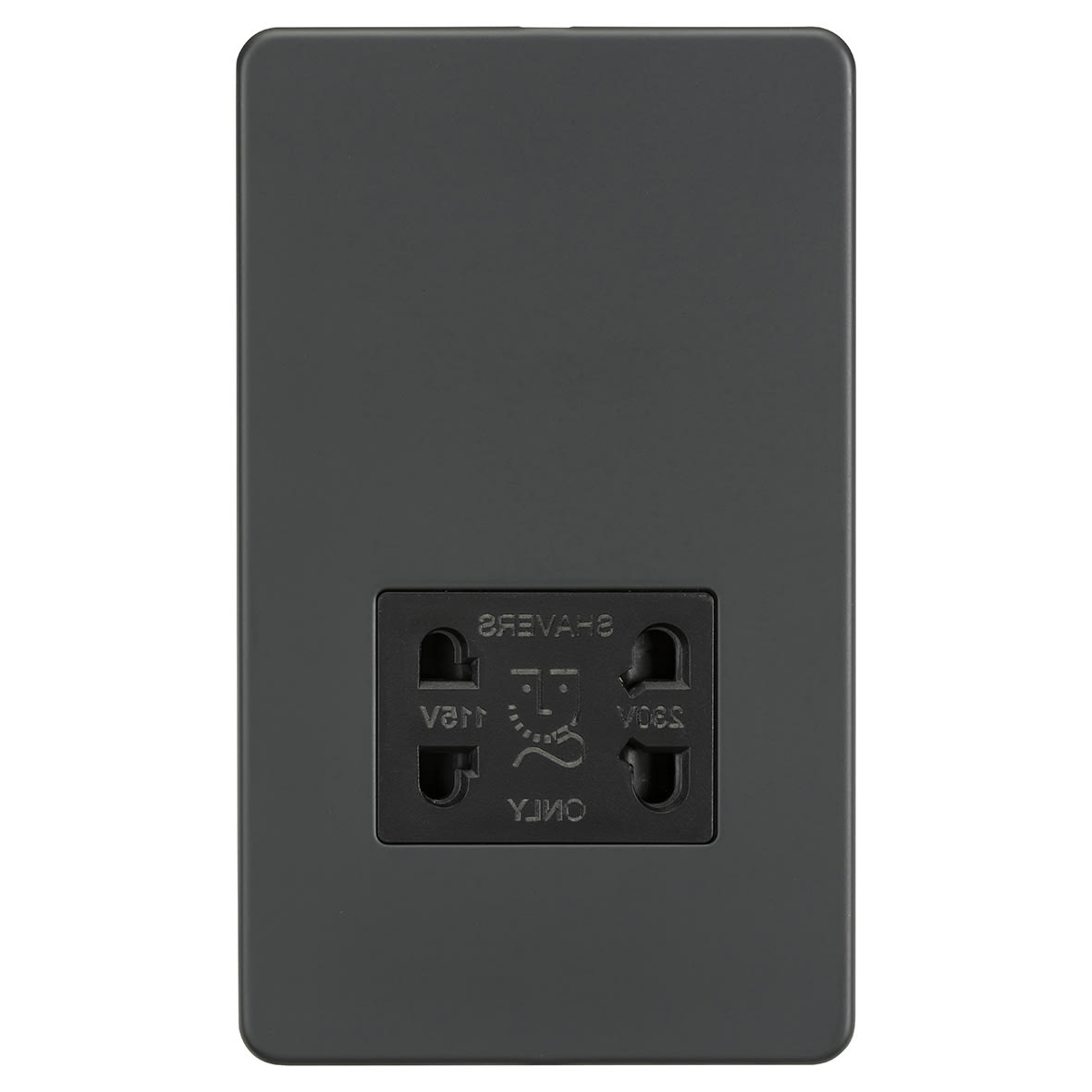 115/230V Screwless Flat Plate Dual Voltage Shaver Socket - Anthracite & Black Insert