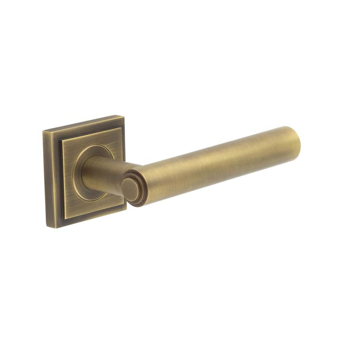 Antique Brass Fire Rated Door Handles on Round Stepped Rose - Richmond Range
