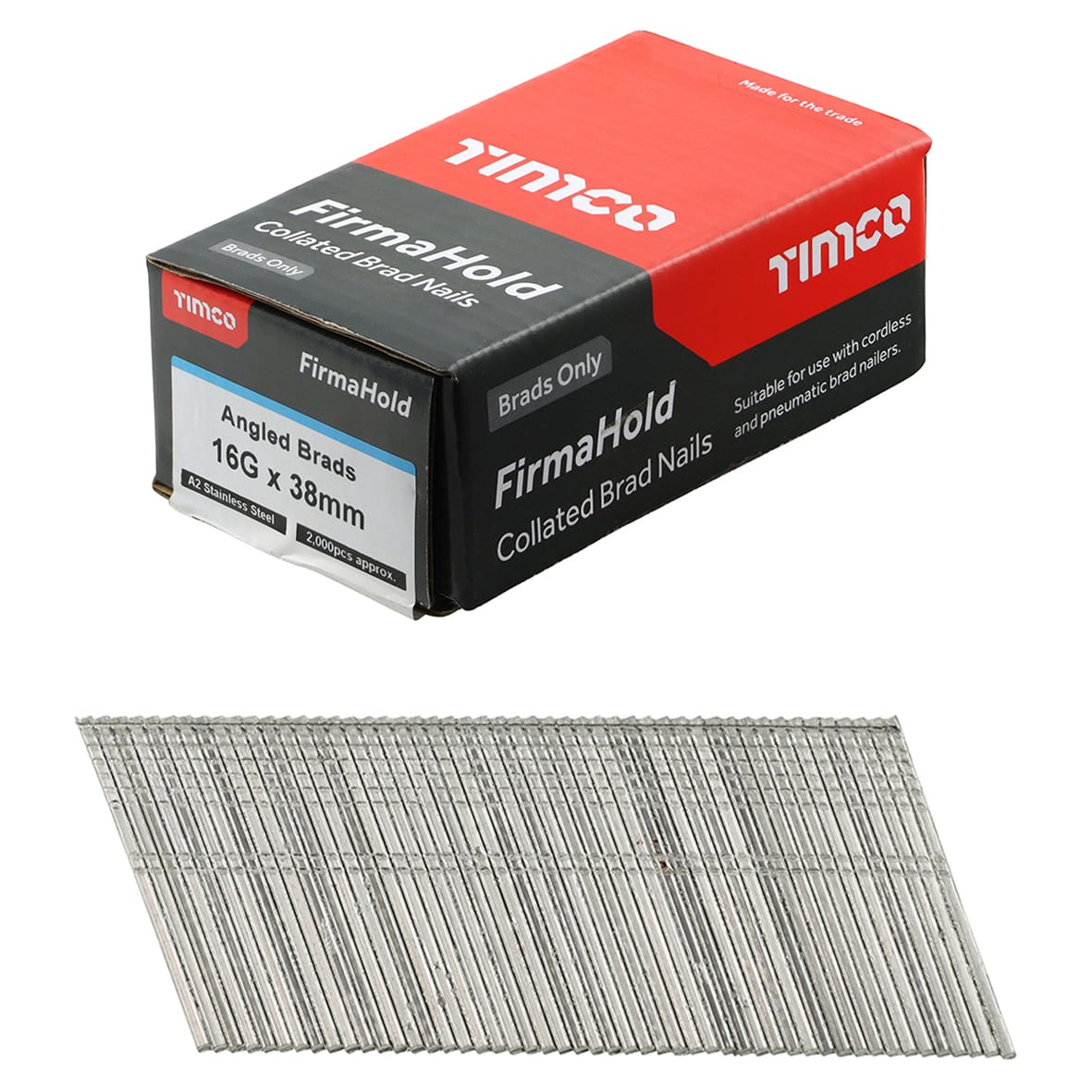 FirmaHold Second Fix Brad Nail - 20° Angled - 16 Gauge x 38mm - Stainless Steel - Pack of 2000